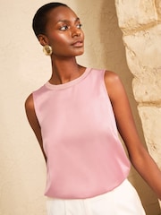 Love & Roses Blush Pink Lurex Trim Satin Front Vest - Image 1 of 4