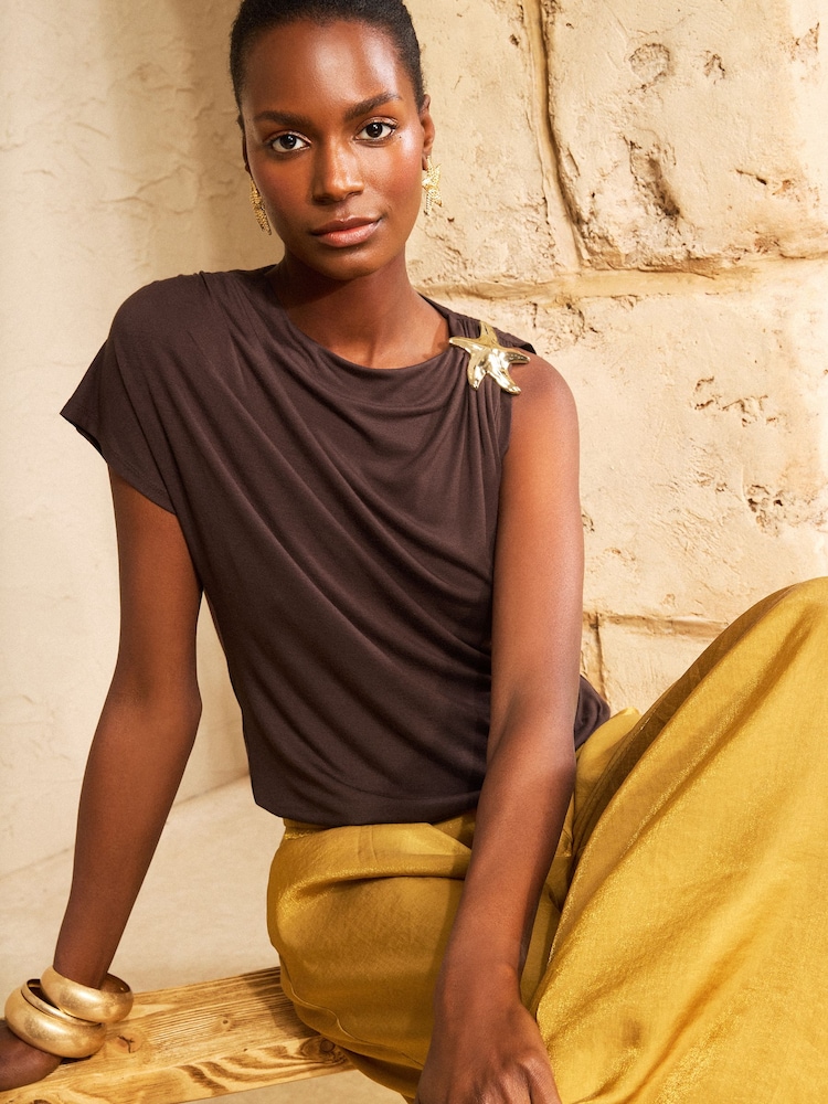 チョコレートブラウン スターフィッシュトリム - Love & Roses ドレープ ジャージー トップス - 画像 1 / 4