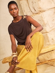 チョコレートブラウン スターフィッシュトリム - Love & Roses ドレープ ジャージー トップス - 画像 4 / 4