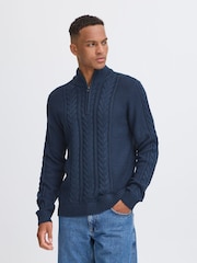 Blend Blue Long Sleeve Quarter Zip Knitted Jumper - Image 1 of 5