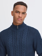 Blend Blue Long Sleeve Quarter Zip Knitted Jumper - Image 4 of 5
