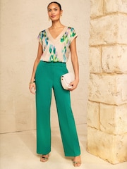 Love & Roses Champagne Smudged Animal Printed V-Neck Satin Front Jersey T-Shirt - Image 3 of 4