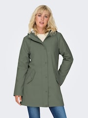 ONLY Grey Mid Length Hooded Rain Coat - Image 1 of 4