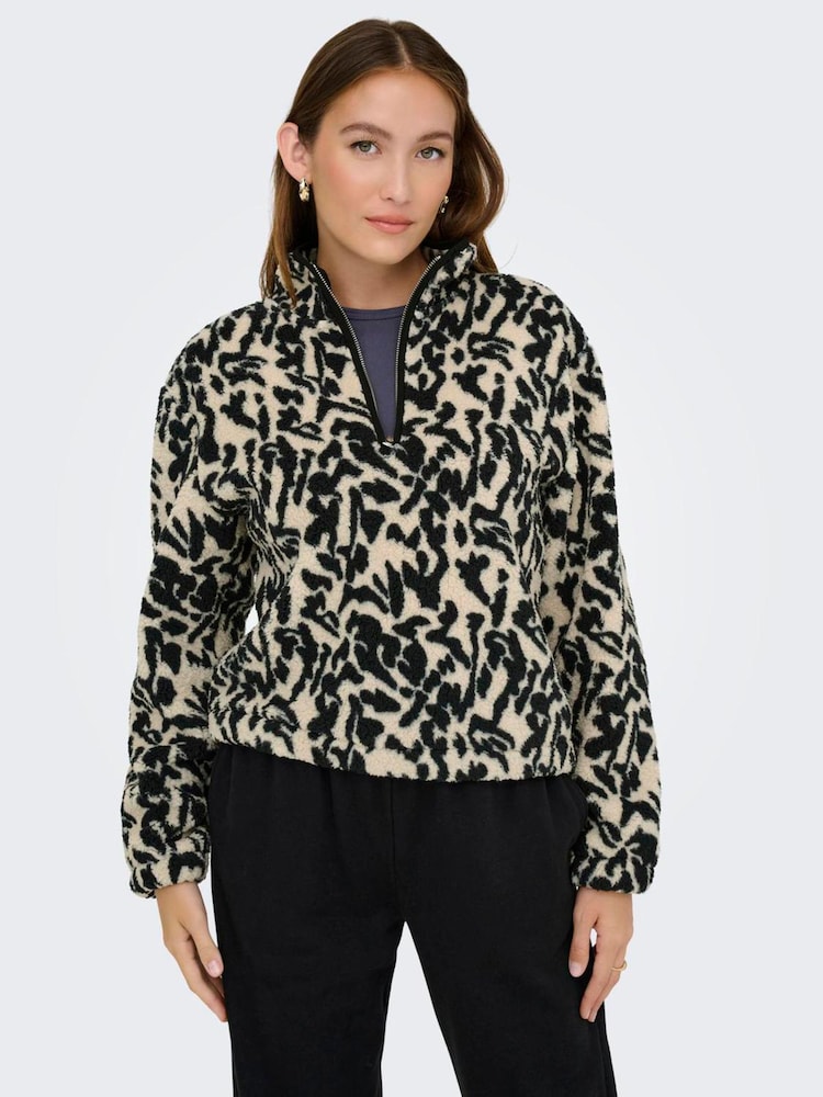 ONLY Black Printed Half Zip Fleece Jacket - Image 1 of 6 ONLY Black Printed Half Zip Fleece Jacket - Image 1 of 6