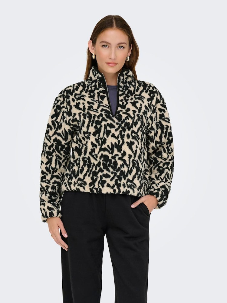 ONLY Black Printed Half Zip Fleece Jacket - Image 2 of 6 ONLY Black Printed Half Zip Fleece Jacket - Image 2 of 6