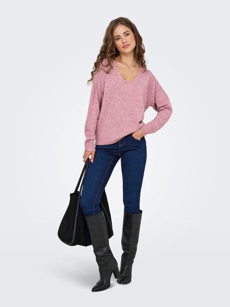 ONLY Pink Cosy V-Neck Knitted Jumper - Image 2 of 6 ONLY Pink Cosy V-Neck Knitted Jumper - Image 2 of 6