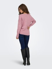 ONLY Pink Cosy V-Neck Knitted Jumper - Image 3 of 6