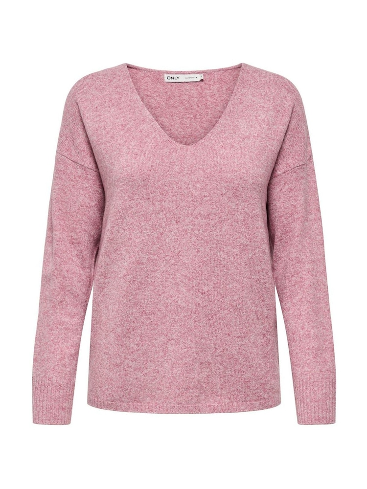 ONLY Pink Cosy V-Neck Knitted Jumper - Image 6 of 6
