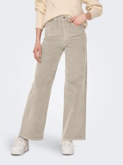 ONLY Cream High Waist Wide Leg Corduroy Trousers - Image 1 of 4