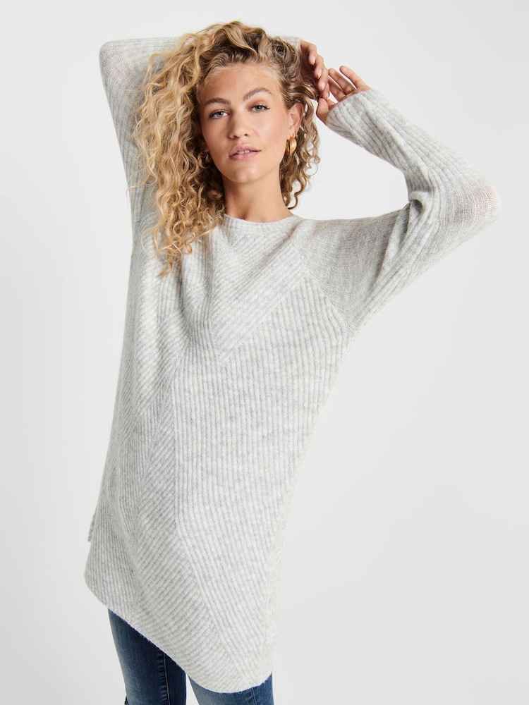 ONLY Grey Long Sleeve Round Neck Knitted Dress - Image 1 of 6 ONLY Grey Long Sleeve Round Neck Knitted Dress - Image 1 of 6