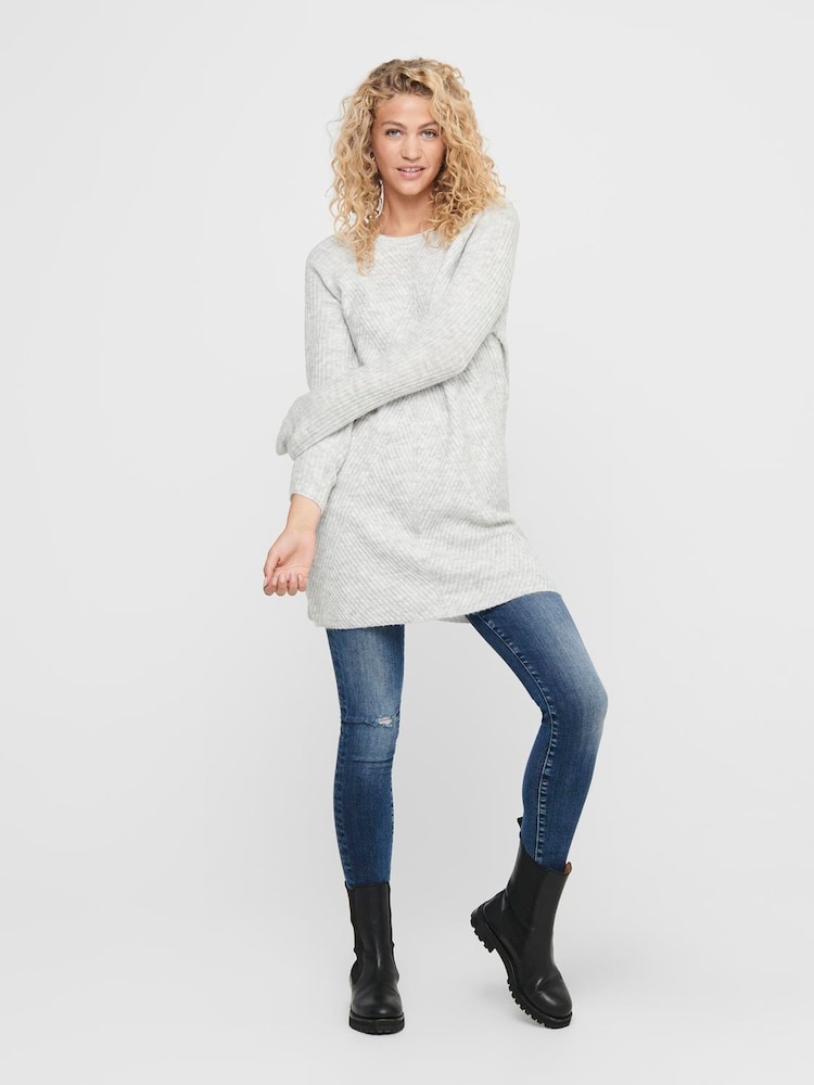 ONLY Grey Long Sleeve Round Neck Knitted Dress - Image 2 of 6 ONLY Grey Long Sleeve Round Neck Knitted Dress - Image 2 of 6