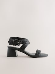 Black Forever Comfort® Leather Woven Block Heel Sandals - Image 1 of 5