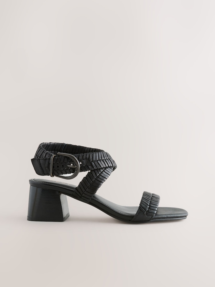 Black Forever Comfort® Leather Woven Block Heel Sandals - Image 1 of 5