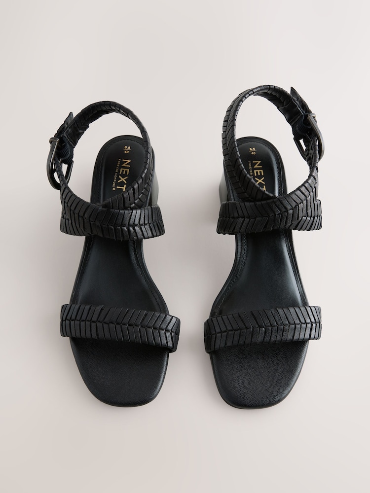Black Forever Comfort® Leather Woven Block Heel Sandals - Image 2 of 5