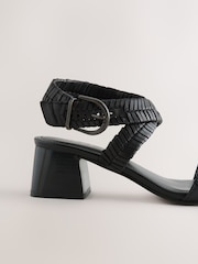 Black Forever Comfort® Leather Woven Block Heel Sandals - Image 3 of 5
