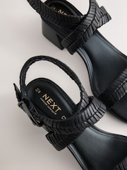 Black Forever Comfort® Leather Woven Block Heel Sandals - Image 4 of 5