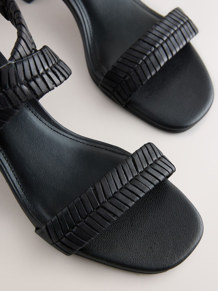 Black Forever Comfort® Leather Woven Block Heel Sandals - Image 5 of 5