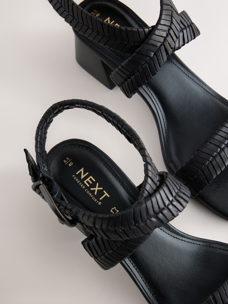 Black Forever Comfort® Leather Woven Block Heel Sandals - Image 8 of 8 Black Forever Comfort® Leather Woven Block Heel Sandals - Image 8 of 8