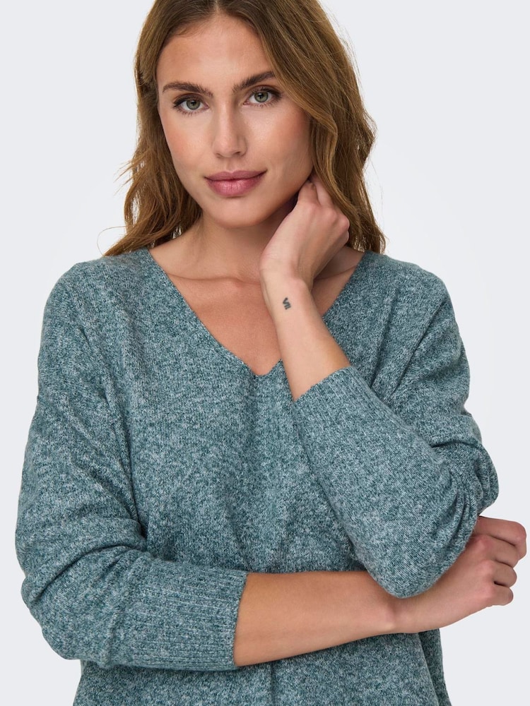 ONLY Blue Cosy V-Neck Knitted Jumper - Image 1 of 6 ONLY Blue Cosy V-Neck Knitted Jumper - Image 1 of 6
