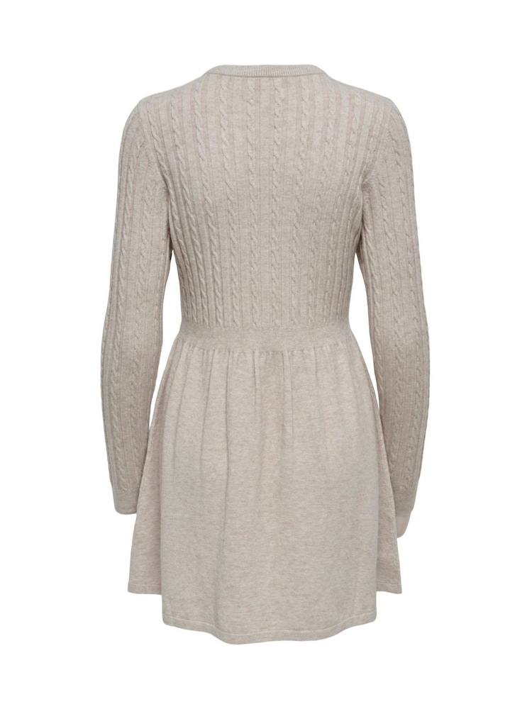 ONLY Brown Long Sleeve Cable Knit Mini Dress - Image 6 of 6 ONLY Brown Long Sleeve Cable Knit Mini Dress - Image 6 of 6