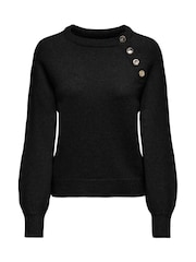 ONLY Black Button Detail Round Neck Knitted Jumper - Image 4 of 5