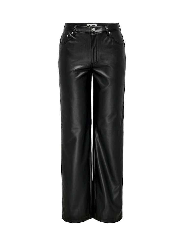 Buy ONLY Black High Waisted Straight Leg Faux Leather Trousers