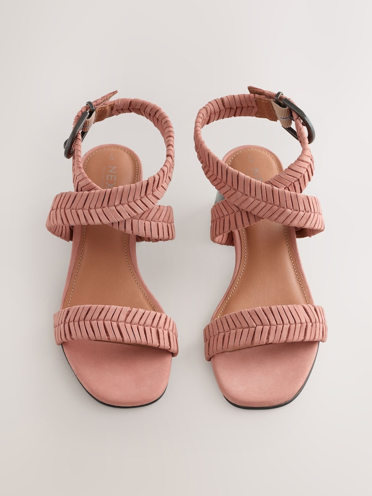 桃粉色 - Forever Comfort® Leather Woven Block Heel Sandals - 圖片 1/5