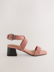 桃粉色 - Forever Comfort® Leather Woven Block Heel Sandals - 圖片 2/5