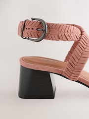 桃粉色 - Forever Comfort® Leather Woven Block Heel Sandals - 圖片 3/5
