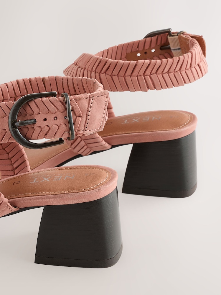 桃粉色 - Forever Comfort® Leather Woven Block Heel Sandals - 圖片 5/5
