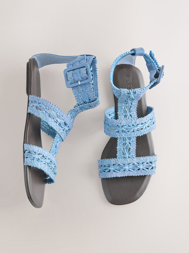 Blue Forever Comfort® Raffia Gladiators Sandals - Image 1 of 11 Blue Forever Comfort® Raffia Gladiators Sandals - Image 1 of 11