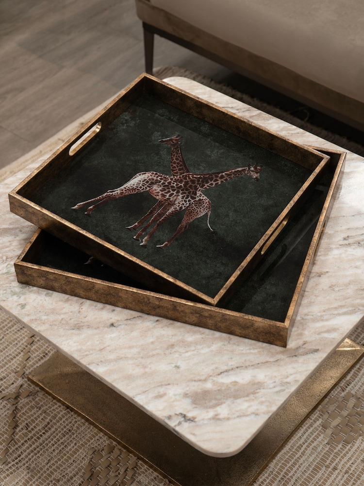 Libra Interiors Green Giraffe Decorative Set of 2 Nesting Trays - Image 1 of 6
