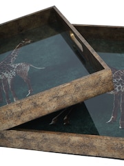 Libra Interiors Green Giraffe Decorative Set of 2 Nesting Trays - Image 5 of 6