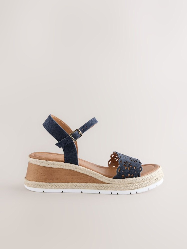 Navy Standard Fit Forever Comfort® Leather Lasercut Wedges - Image 2 of 5 Navy Standard Fit Forever Comfort® Leather Lasercut Wedges - Image 2 of 5