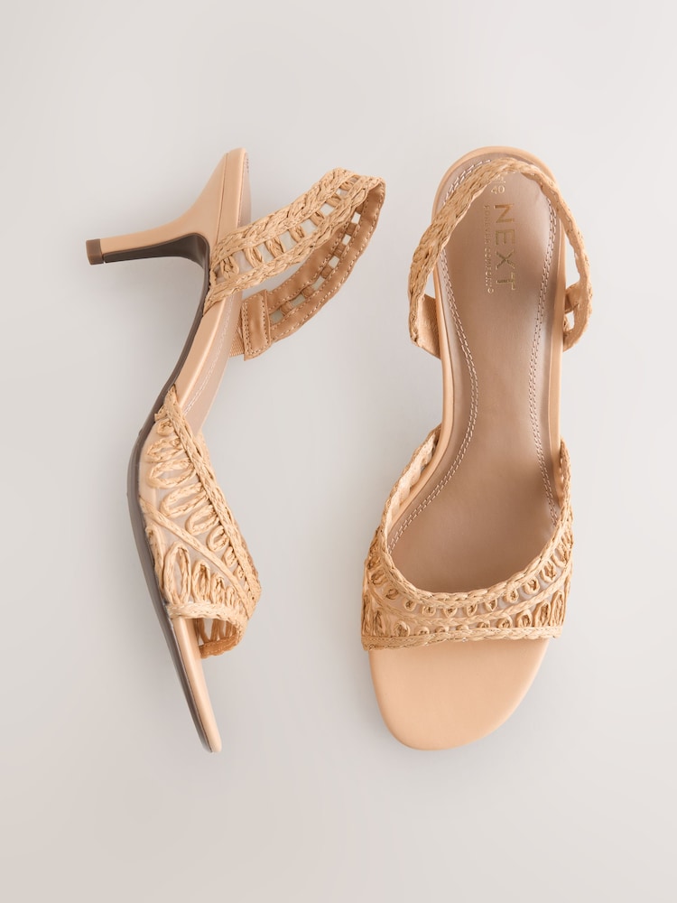 Neutral Raffia Peep Toe Heeled Sandals - Image 2 of 5 Neutral Raffia Peep Toe Heeled Sandals - Image 2 of 5