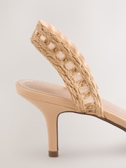 Neutral Raffia Peep Toe Heeled Sandals - Image 4 of 5