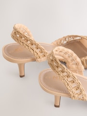 Neutral Raffia Peep Toe Heeled Sandals - Image 5 of 5