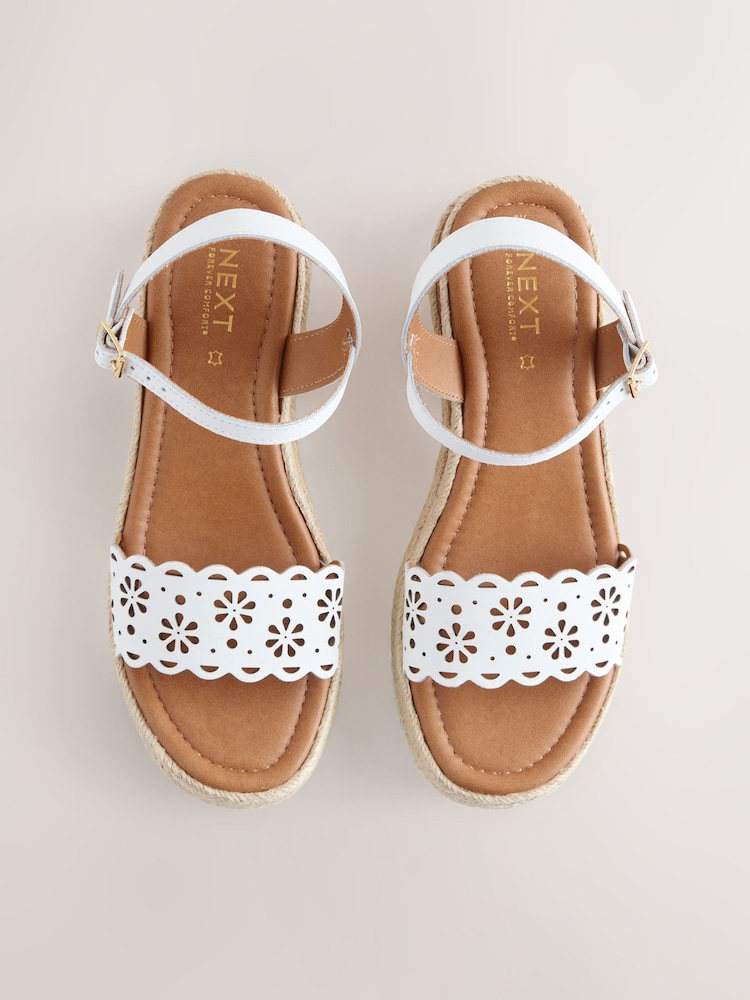 White Standard Fit Forever Comfort® Leather Lasercut Wedges - Image 1 of 5 White Standard Fit Forever Comfort® Leather Lasercut Wedges - Image 1 of 5