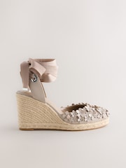 Blush Pink Forever Comfort® Leather Closed Toe Flower Wedge - Image 6 of 10