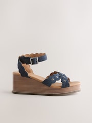 Navy Forever Comfort® Leather Low Cork Wedges - Image 1 of 5