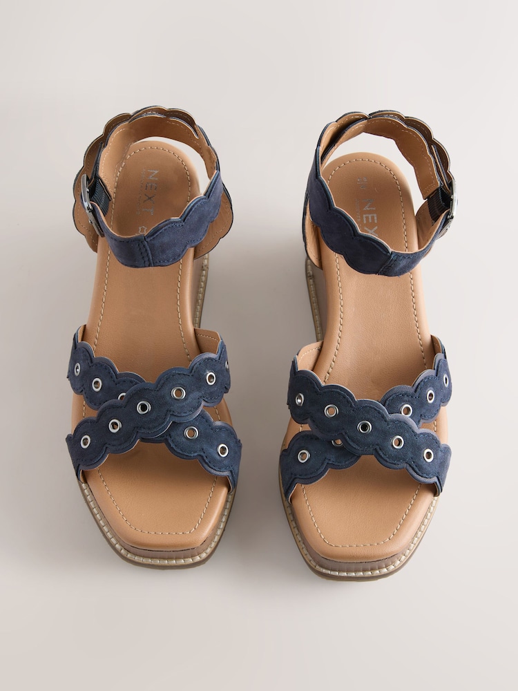 Navy Forever Comfort® Leather Low Cork Wedges - Image 2 of 5