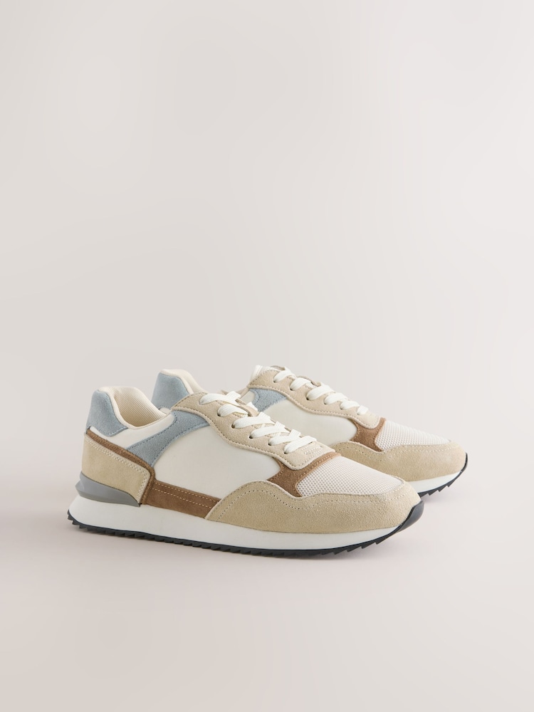 Neutral Colour Trainers with Suede Trim - Image 1 of 5 Neutral Colour Trainers with Suede Trim - Image 1 of 5