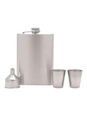 Widdop Silver Harvey Makin Rectangular Hip Flask Set Including Funnel  2 Cups  8oz Stainless Steel - Image 1 of 3
