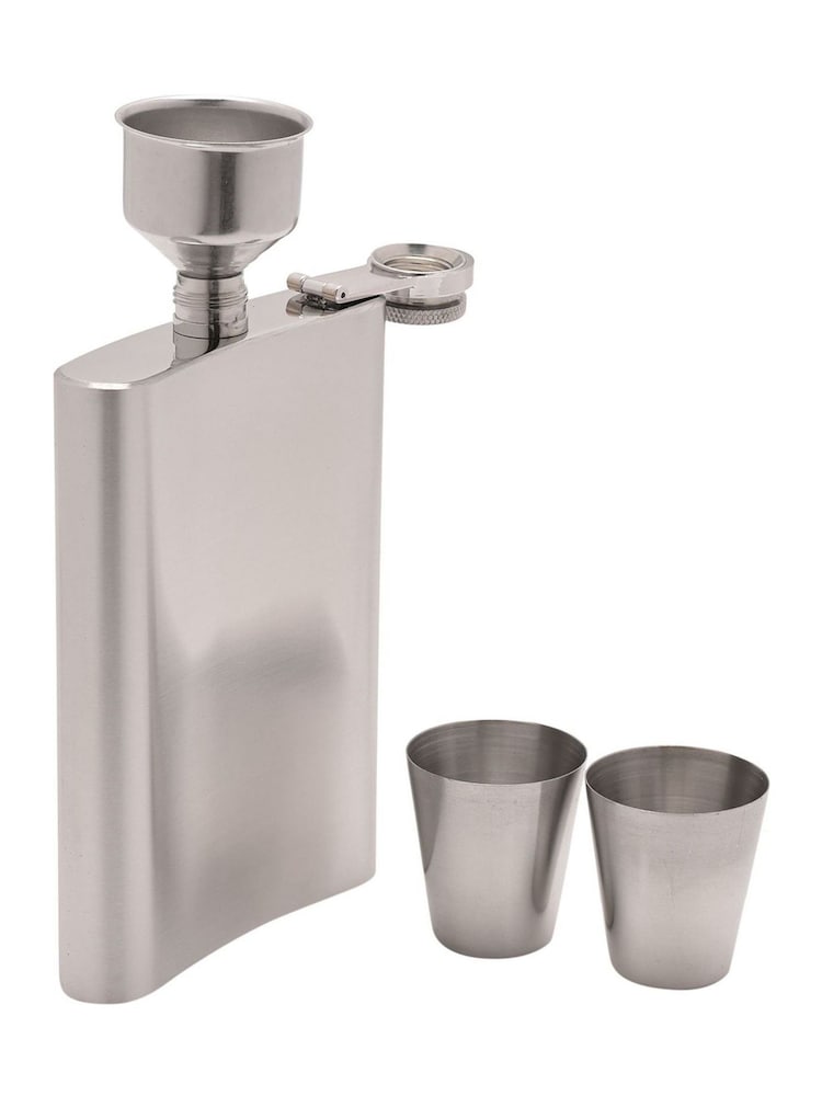 Widdop Silver Harvey Makin Rectangular Hip Flask Set Including Funnel 2 Cups 8oz Stainless Steel - Image 2 of 3 Widdop Silver Harvey Makin Rectangular Hip Flask Set Including Funnel 2 Cups 8oz Stainless Steel - Image 2 of 3