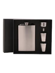 Widdop Silver Harvey Makin Rectangular Hip Flask Set Including Funnel  2 Cups  8oz Stainless Steel - Image 3 of 3