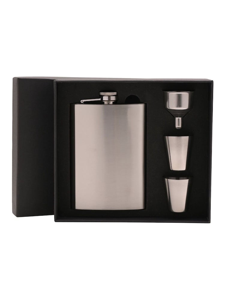 Widdop Silver Harvey Makin Rectangular Hip Flask Set Including Funnel 2 Cups 8oz Stainless Steel - Image 3 of 3 Widdop Silver Harvey Makin Rectangular Hip Flask Set Including Funnel 2 Cups 8oz Stainless Steel - Image 3 of 3