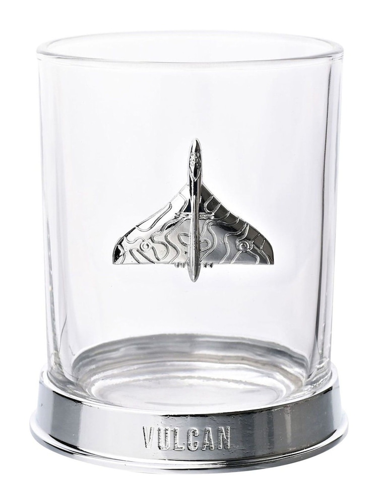 Widdop Clear RAF Glass & Metal Whiskey Tumbler Vulcan - Image 1 of 2 Widdop Clear RAF Glass & Metal Whiskey Tumbler Vulcan - Image 1 of 2