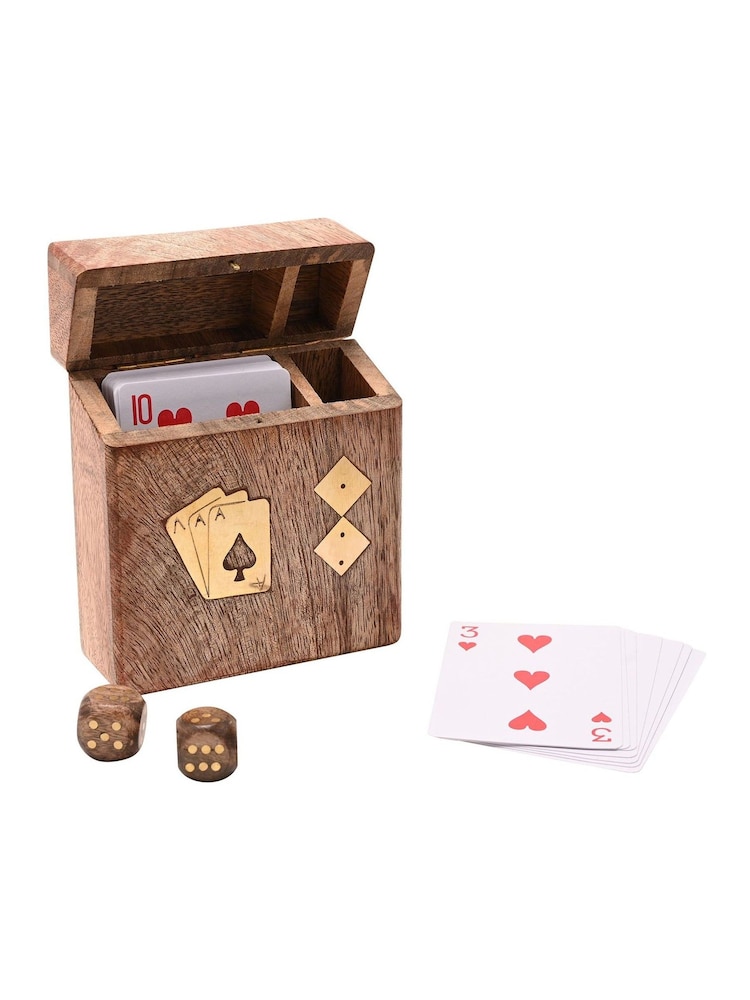 Widdop Brown Harvey Makin Pack of Playing Cards Dice In Wooden Box - Image 1 of 4