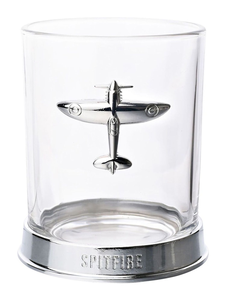 Widdop Clear RAF Glass & Metal Whiskey Tumbler Spitfire - Image 1 of 2 Widdop Clear RAF Glass & Metal Whiskey Tumbler Spitfire - Image 1 of 2