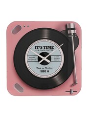 Widdop Pink Harvey Makin Glass Wall Record Clock - Image 1 of 2
